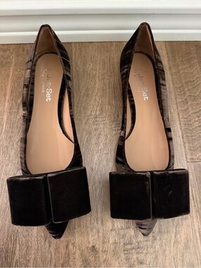 Jet-Set Paris Women's Brown Velvet Pointed Toe Flats with Bow, size 38, NEW